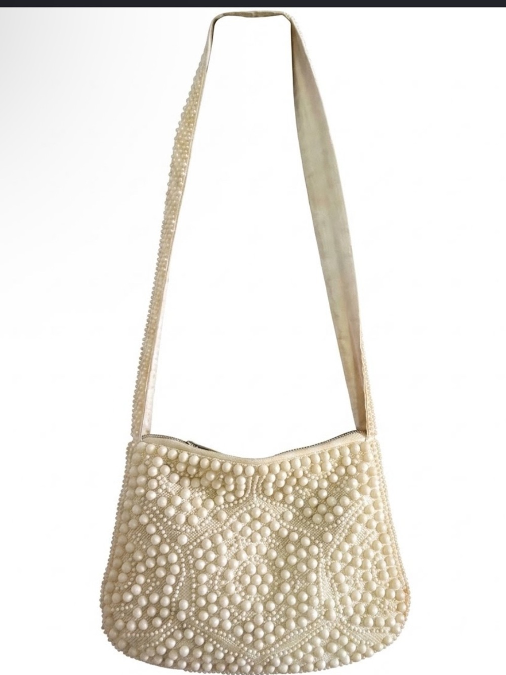 VINTAGE IVORY BEADED SHOULDER STRAP PURSE